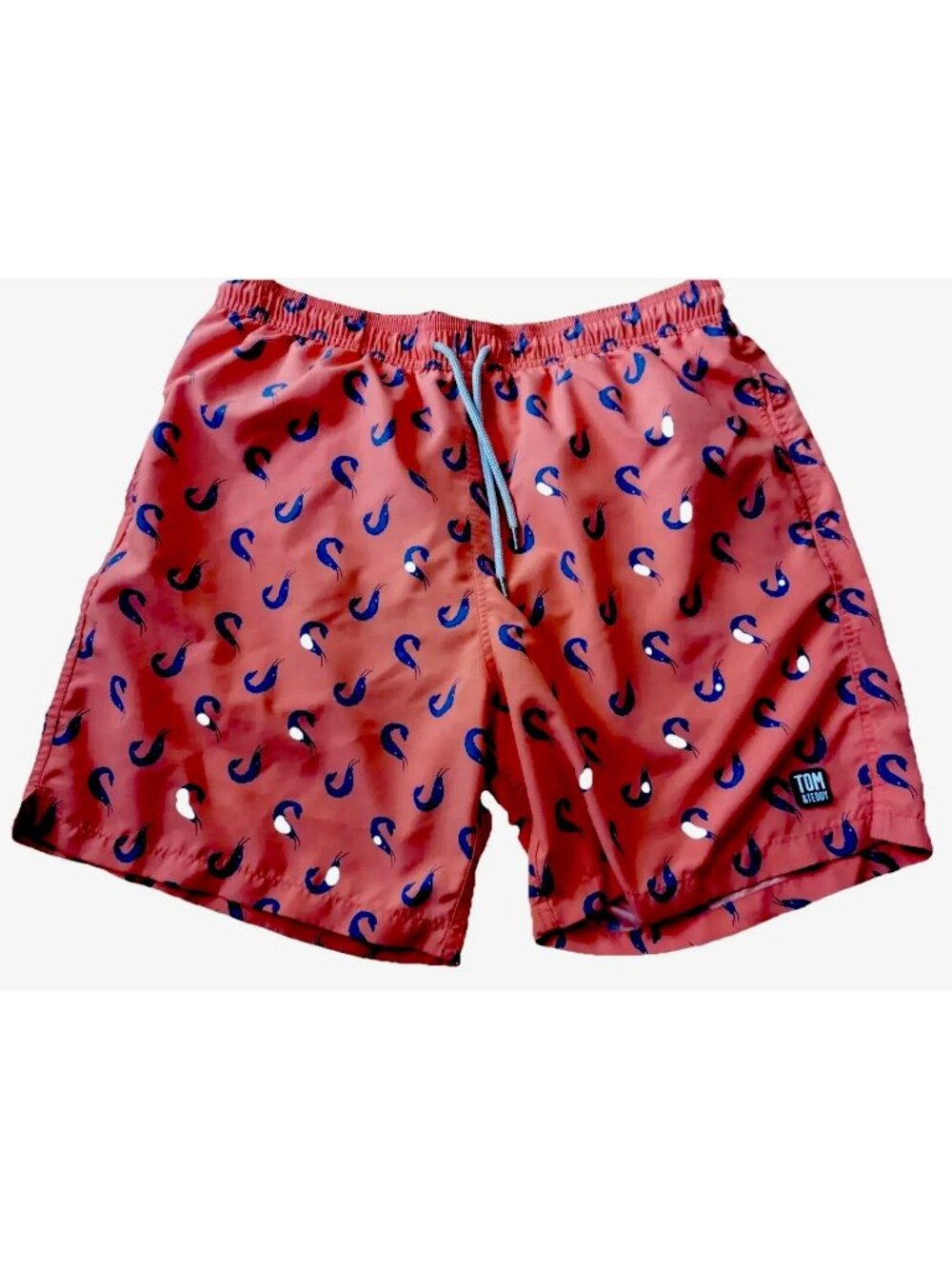EUC TOM & TEDDY Men's Board Shorts Surf Swim Trunks 2XL XXL  Shrimp Print Orange